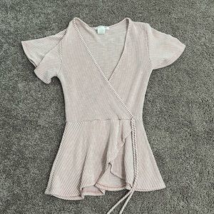 Caution to the Wind Womens Pink Crossover Blouse